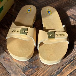 Dr Scholls New Tan Original Wood Buckle Slide 9M